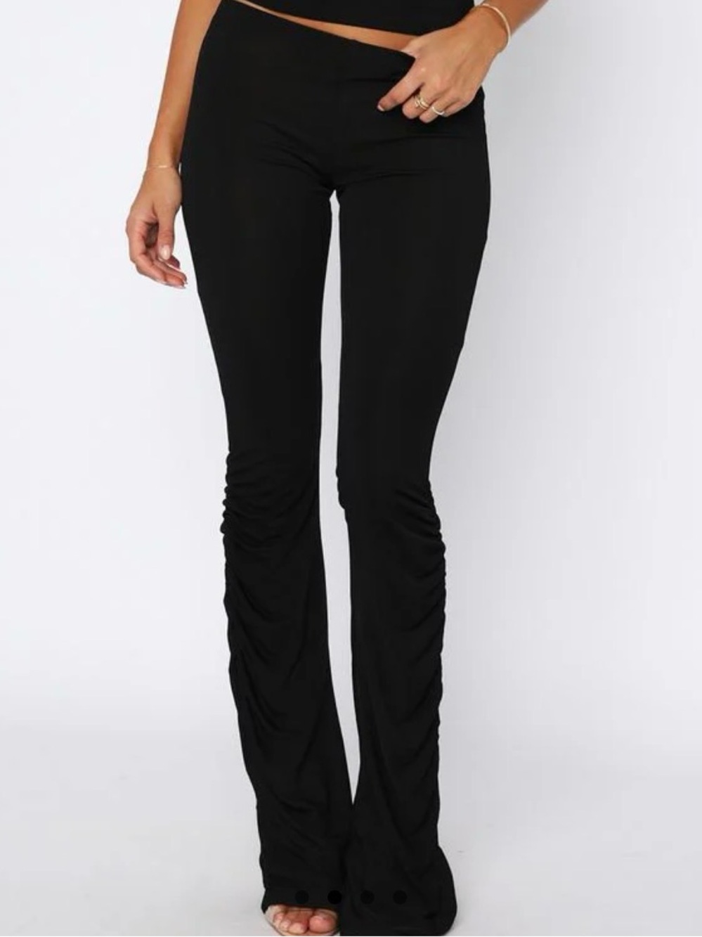 White Fox Boutique Black Ruched Flare Pants